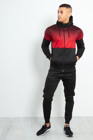 Black with Red Faded Funnel Hood Tracksuit Size M