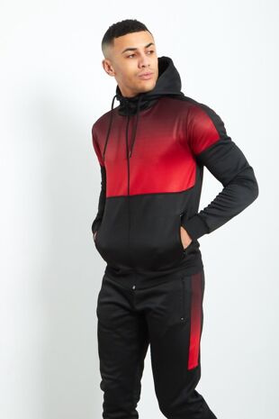 Black with Red Faded Funnel Hood Tracksuit Size XL