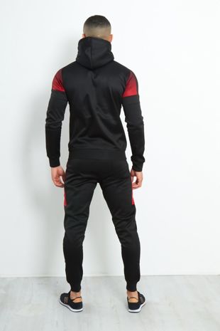Black with Red Faded Funnel Hood Tracksuit 