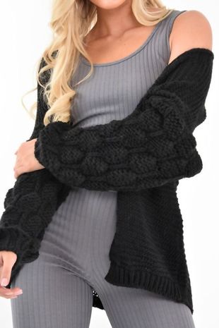 Black Bubble Sleeve Cardigan