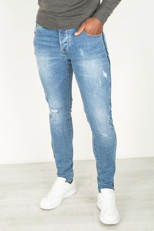 Basic Blue Distressed Ripped Denim Jeans