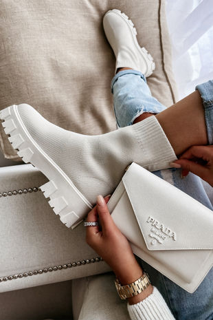 Beige Chunky Sole Sock Ankle Boots