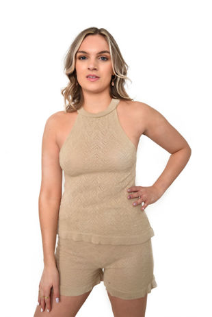 Blush Crochet Knitted Halter Top And Shorts Co-Ord