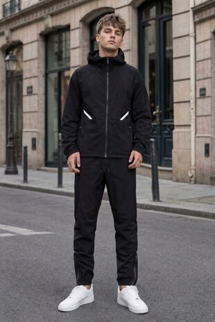 Black High Vis Colour Block Slim Fit Hooded Jacket & Joggers