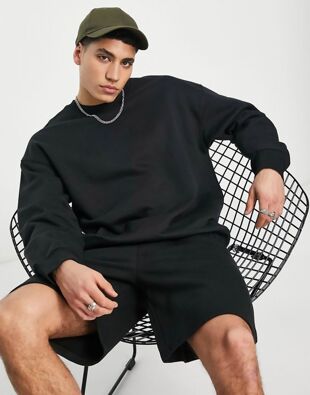 Black Basic Fleece Pullover Sweatshirt
