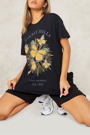 Black Beverly Hills Butterfly Oversized Tee