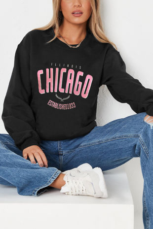 Black Chicago Oversized Sweatshirt