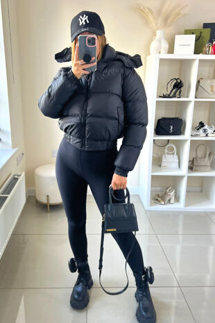 Black Short Hooded Puffer Coat