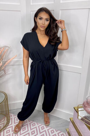 Black Tie Waist Harem Jumpsuit