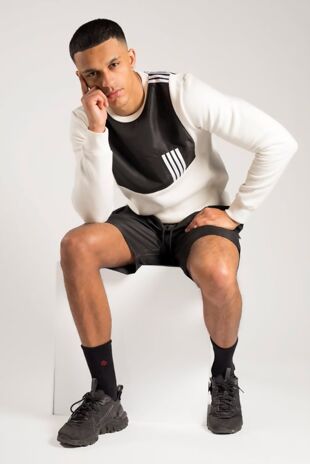 Black and White Colour Blocked Striped Short Set 
