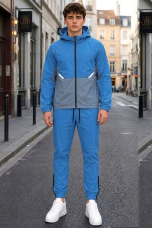 Blue High Vis Colour Block Slim Fit Hooded Jacket & Joggers