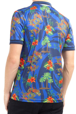 Blue Tropical Printed Polo Shirt