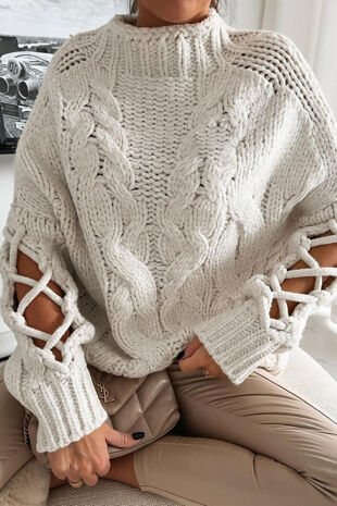 Braided Sleeve Chunky Knitted Jumper