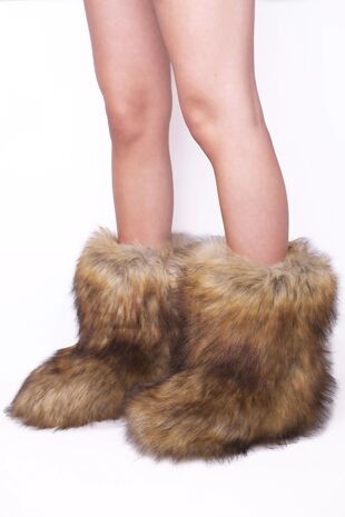 Camel Alsatian Fluffy Faux Fur Boots