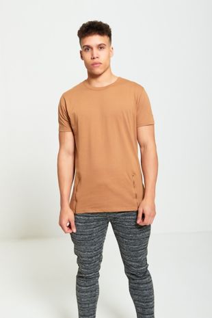 Camel Longline Zipper T-Shirt