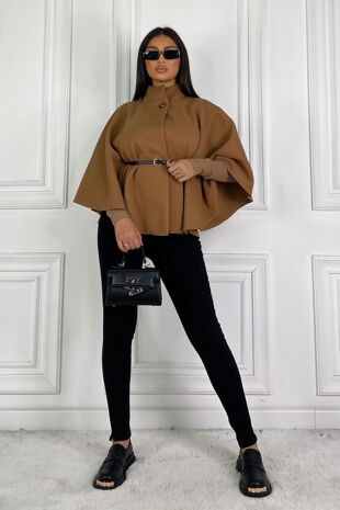Belted Cape Coat Camel