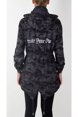 Camo Drawcord Fishtail Rain Coat