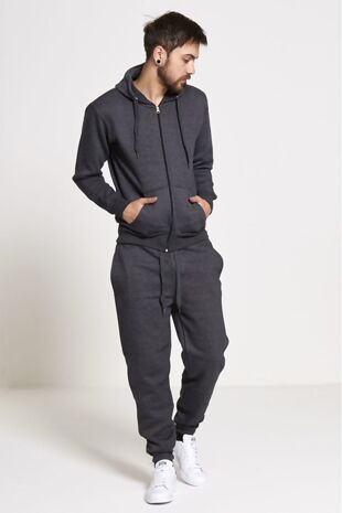 Charcoal Fleece Jogging Pockets Bottoms Plain Tracksuit Size S