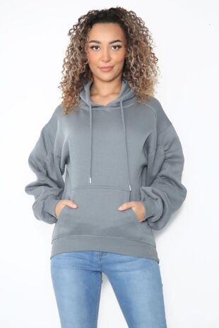 Job Lot Oversized Ruched Sleeve Hoodie