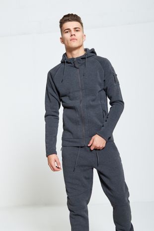 Charcoal  Zip Through Skinny Fit Hood Tracksuit