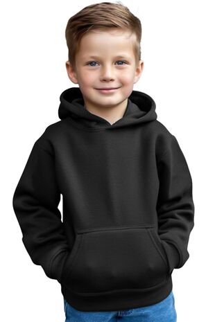 Black Kids Casual Fleece Pullover Plain Hoodie