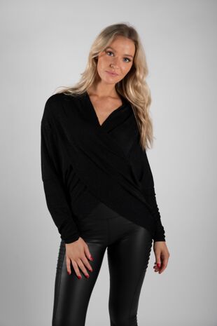 Black Lurex Drape Asymmetric Top