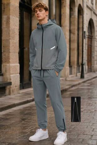 Charcoal High Vis Colour Block Slim Fit Hooded Jacket & Joggers