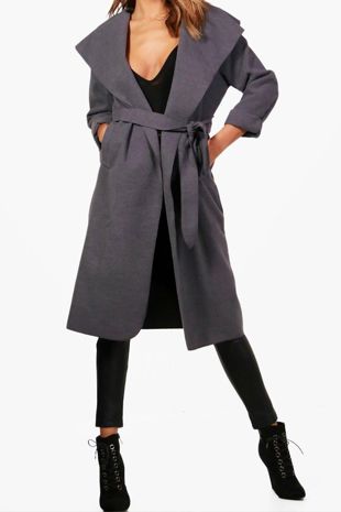 Charcoal Long Waterfall Duster Coat