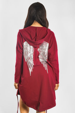 Charcoal Sequin Angel Wing Hooded Cardigan