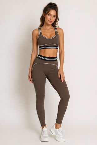 Chocolate Striped Band Gym Crop Top And Legging Set