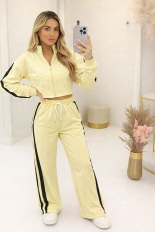 Yellow Interlock 2 Stripe Sweatshirt With Wide Leg Trouser