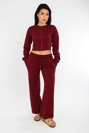Wine Corset Fit Sweatshirt With Straight Leg Trouser