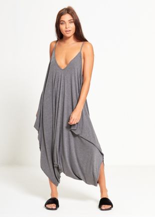 Dark Grey Draped Romper Harem Jumpsuit