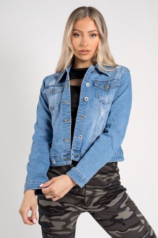 Dark Wash Distressed Denim Jacket