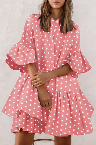 Dusty Pink Polka Dot Oversized Smock Dress