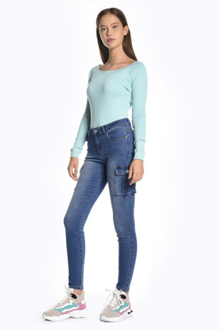 Dark Blue Skinny Cargo Jeans