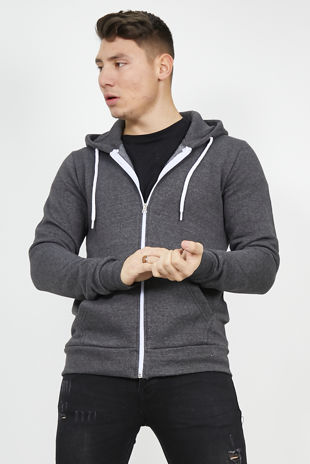 Dark Grey Plain American Fleece Zip Up Hoody Jacket