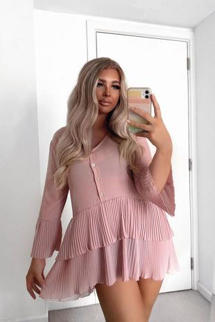 Dusty Pleated Smock Hem Dress