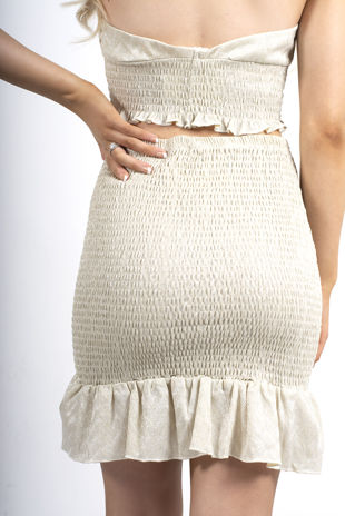 Nude Metallic Shirred Frill Hem Skirt