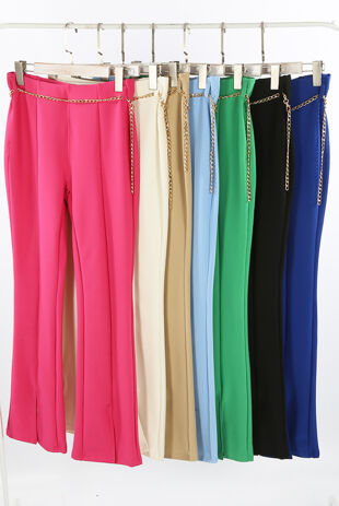 Hot Pink Flare Trouser With Chain Belt 