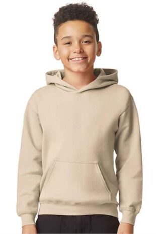 Beige Kids Casual Fleece Pullover Plain Hoodie