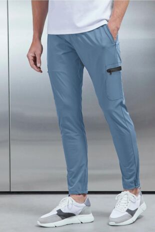 Blue Lightweight Slim Fit Jogger Pants With Zipper Pocket
