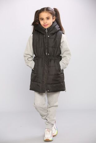 Girls Black Longline Pocket Gilet
