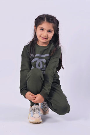 Girls Khaki Reflective CG Logo Loungewear Set