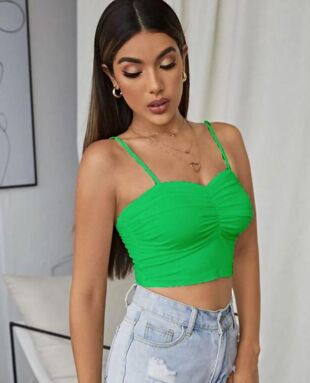 Green Ruched Strappy Cropped Bralette