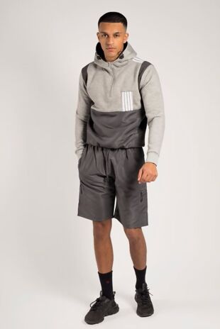 Grey and Charcoal Blocked Striped Hooded Tracksuit 