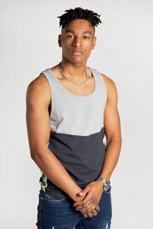 Grey And Navy Side Stripe Tank