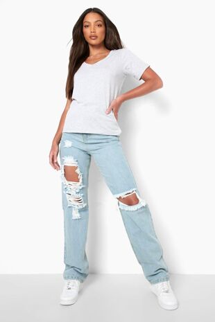 Grey Basic V Neck Tee