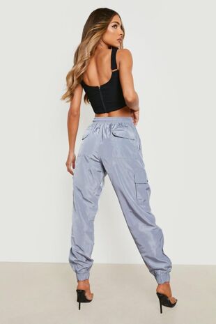 Grey Cuffed Hem Shell Joggers