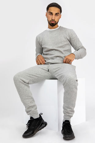 Grey Fleece Basic Crew Neck Tracksuit